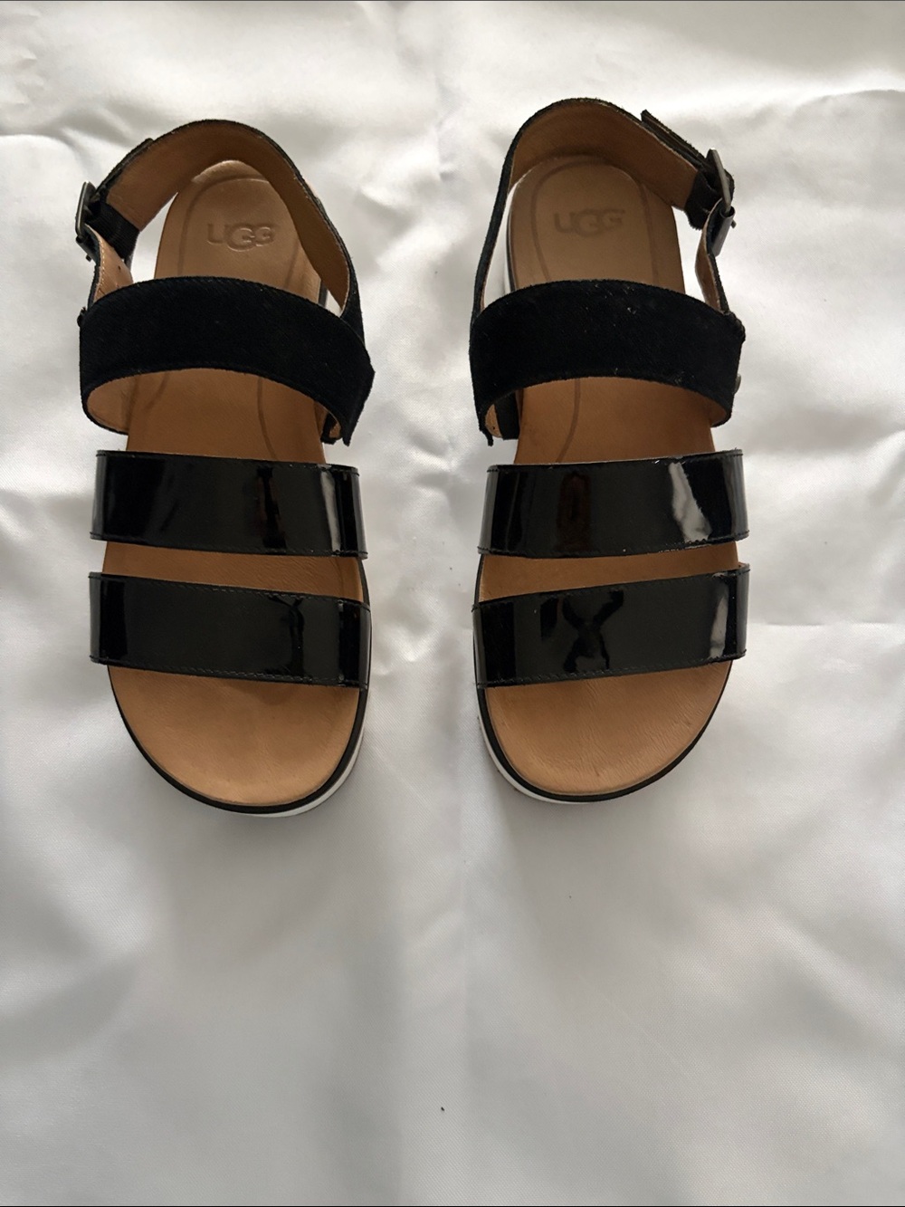 UGG Black Patent & Suede Strappy Women's Sandals